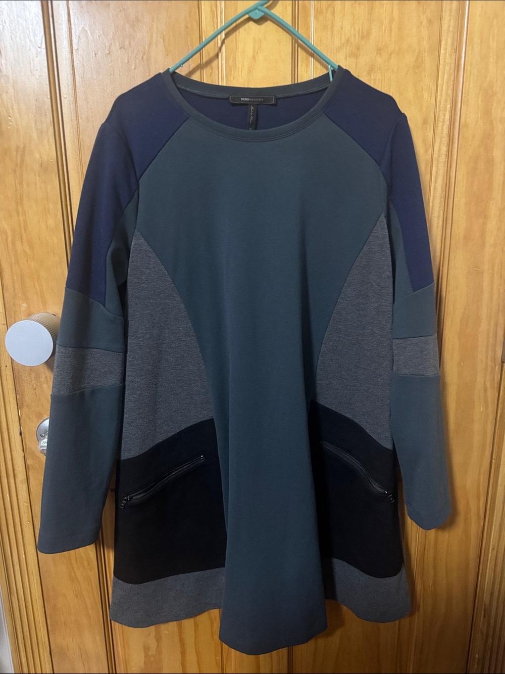 BCBGMaxAzria Colorblock A-Line Tunic Dress - Teal, Navy, Gray, Black